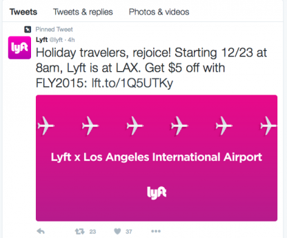 ロサンゼルス国際空港乗り入れスタートを告げるリフトのツイッター画面